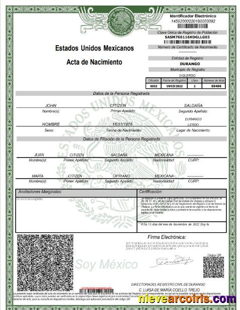 Mexico birth certificate, version 2